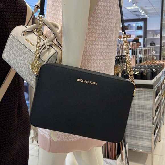 Michael Kors Jet Set Item Large East West Zip Crossbody Leather Black - Picture 15 of 16